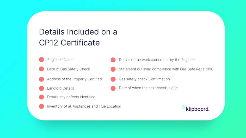 Details included on a CP12 certificate