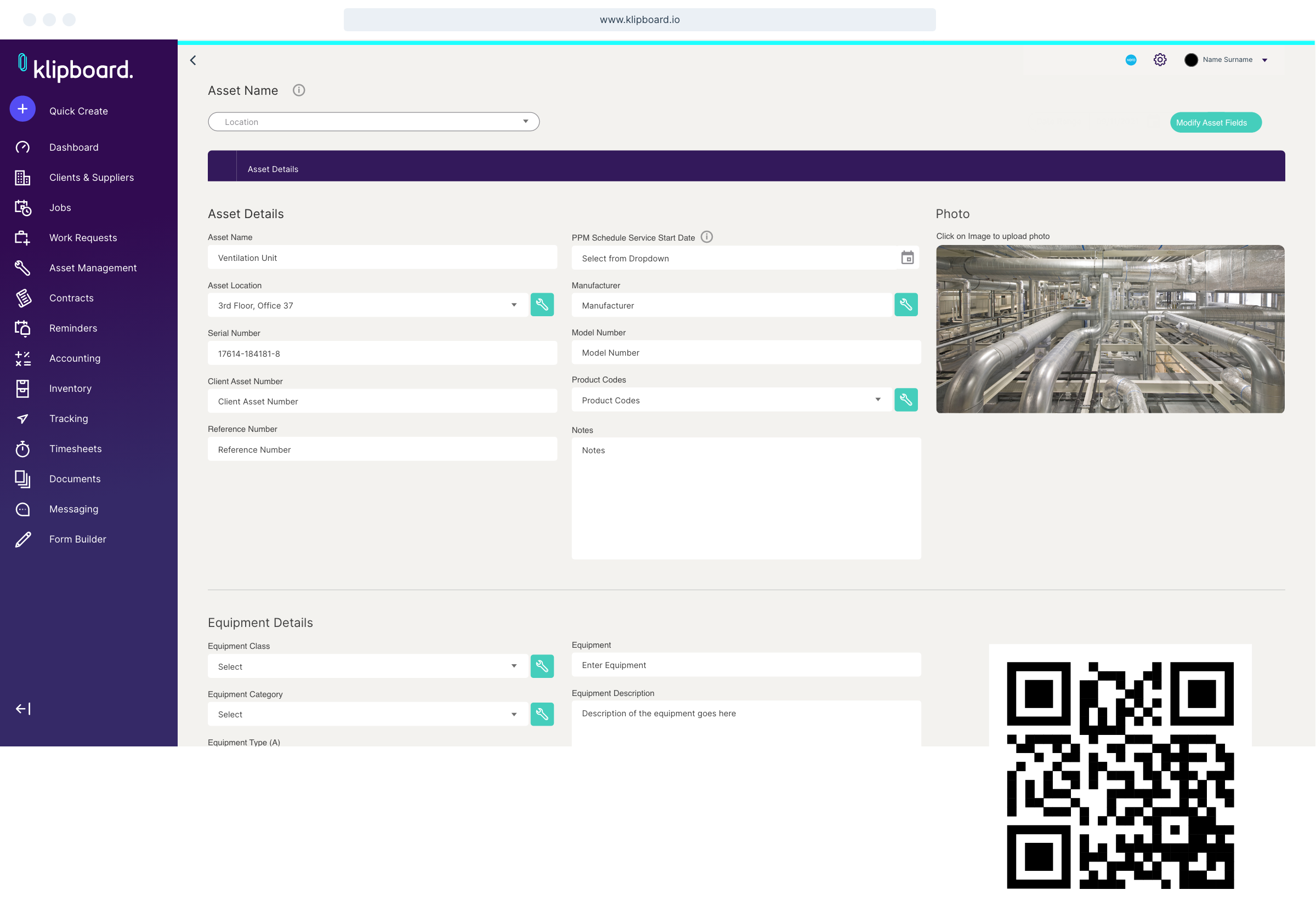 screenshot of Klipboard app from desktop create asset form