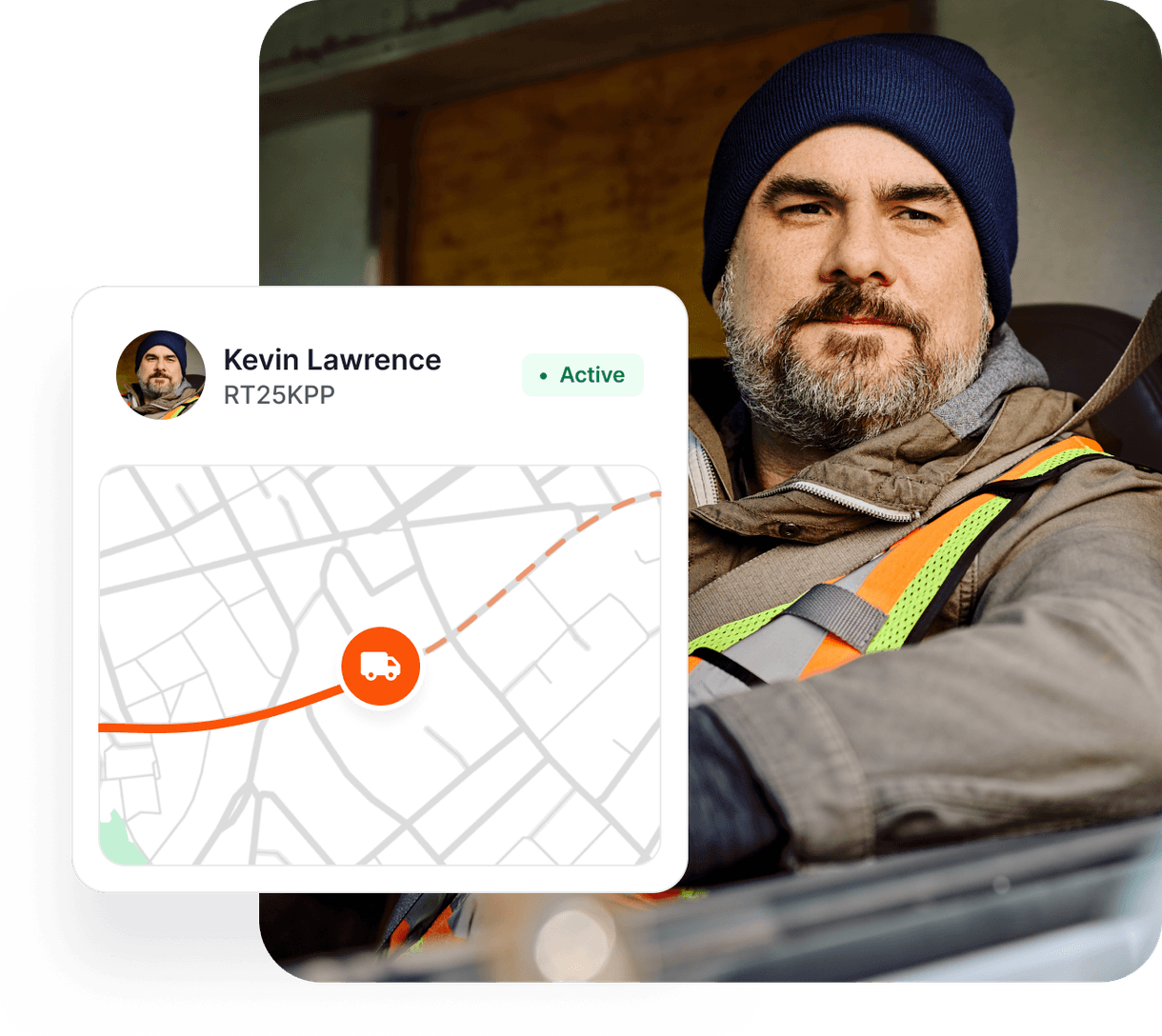 man in a van beanie highvis map tracking overlay