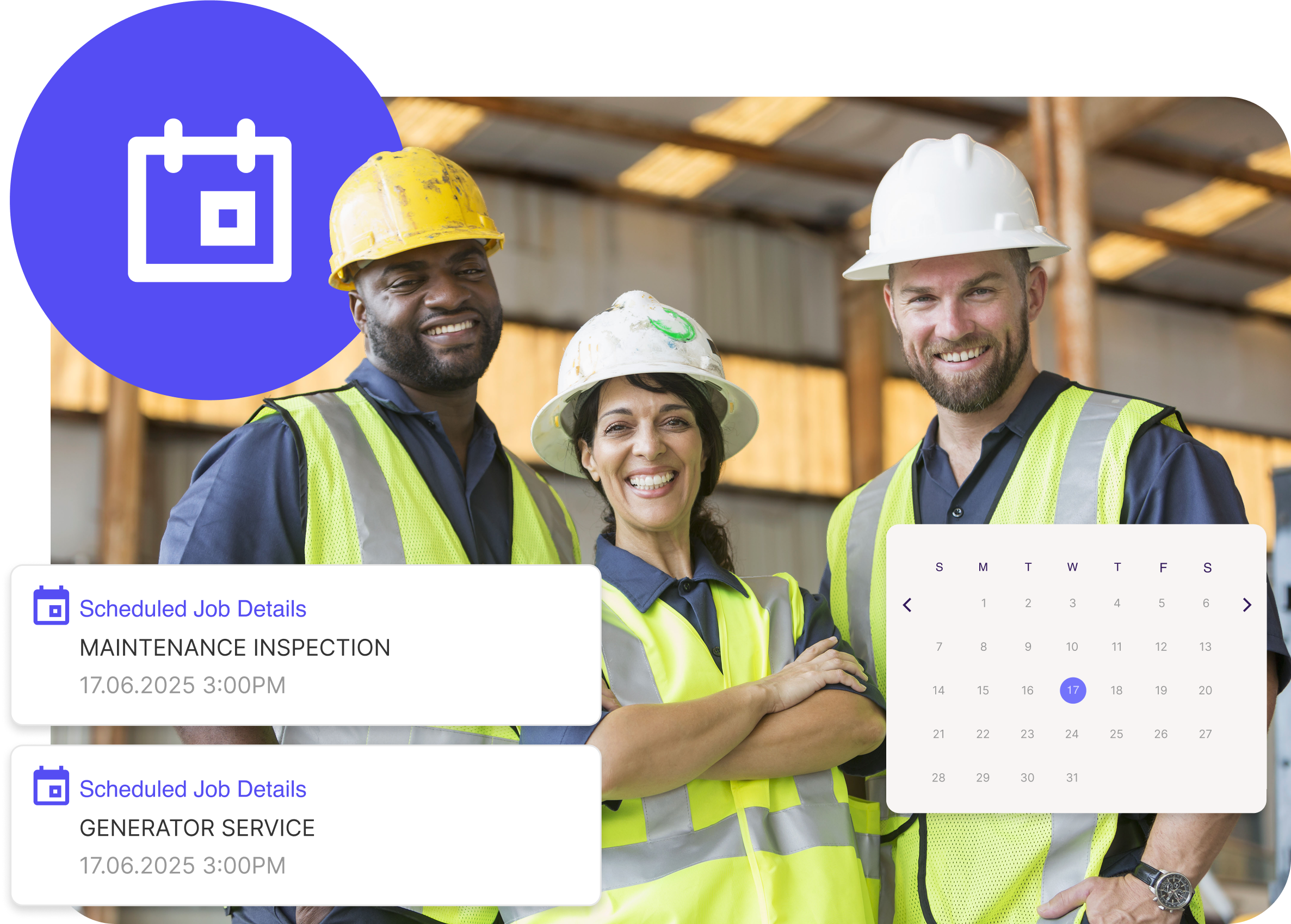 team group hard hats calendar overlay scheduler notifications overlay